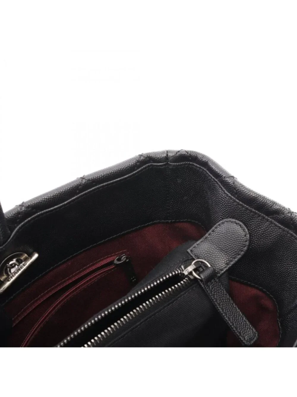 Chanel Tote Bag Quilted 2-Way Black Caviar Leather Chain